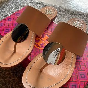 Tory Burch natural sandals with silver disk!  Size 8.  EUC